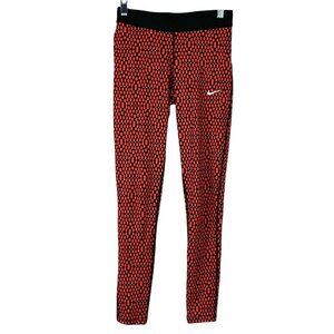 Nike Pro Dri Fit Leggings Athletic Running XS Snakeskin Animal Print Red Black